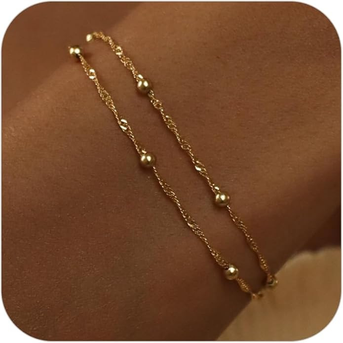 SLOONG Gold Pearl Bracelets for Women Trendy, 14K Real Gold Plated Dainty Stackable Snake Chain C... | Amazon (US)