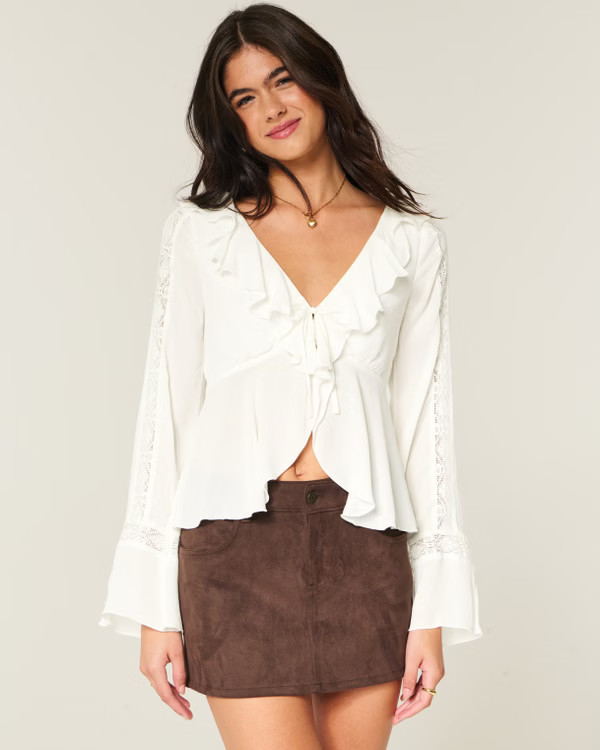 Women's Easy Long-Sleeve Ruffle Babydoll Top | Women's Tops | HollisterCo.com | Hollister (US)