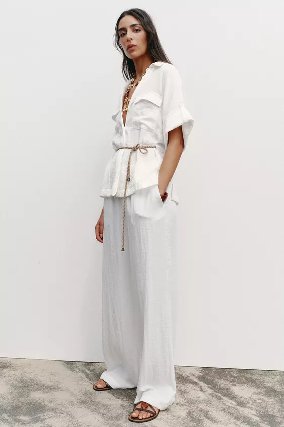 RUSTIC WIDE-LEG TROUSERS | Zara UK