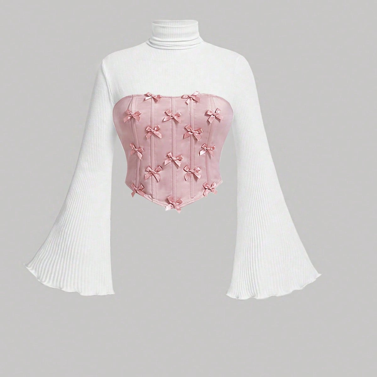 SHEIN MOD Cute Pink Bowknot Fishbone Triangle Hem Plus Size Women's Top | SHEIN