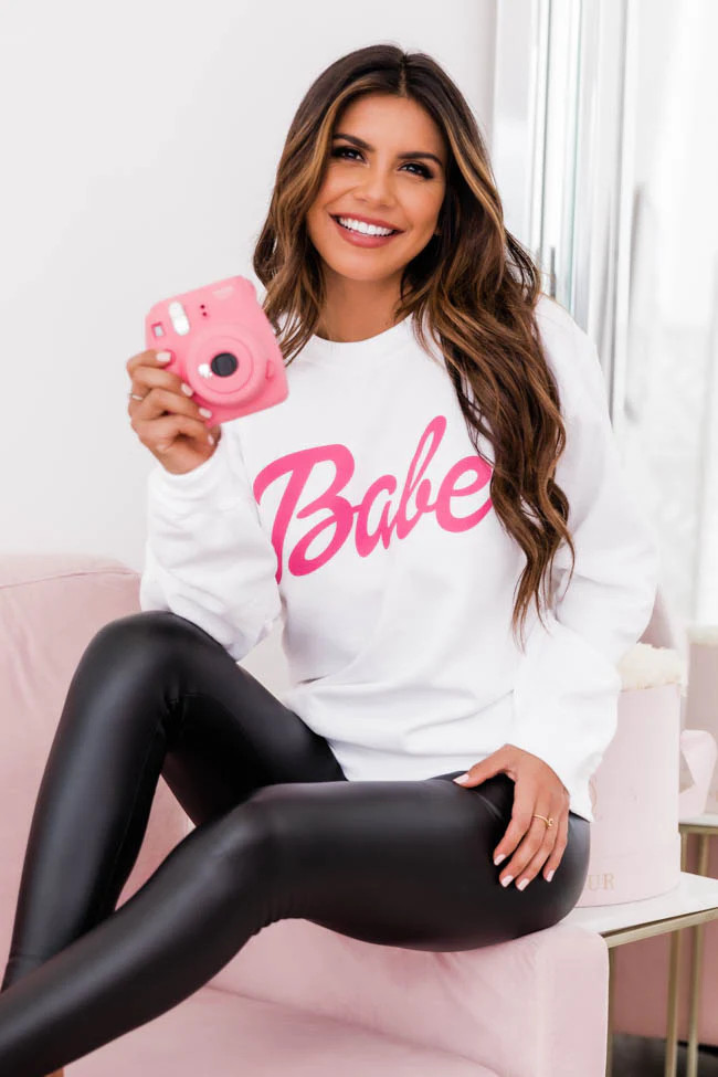 Babe White Graphic Sweatshirt | The Pink Lily Boutique