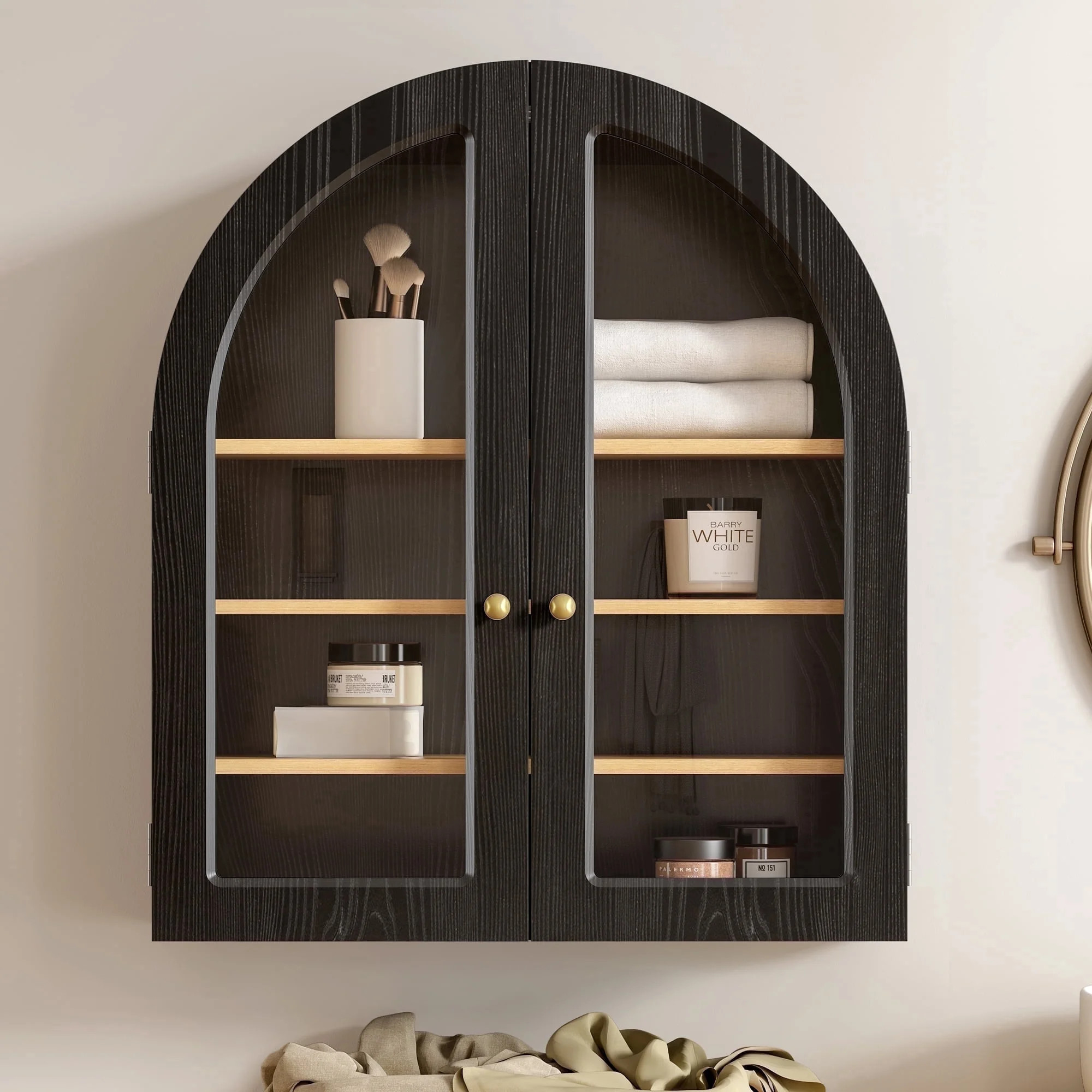EYYTHUNG Modern Arched Wall Cabinet, Large Medicine Cupboard Black Cabinet for Bathroom with Adju... | Walmart (US)