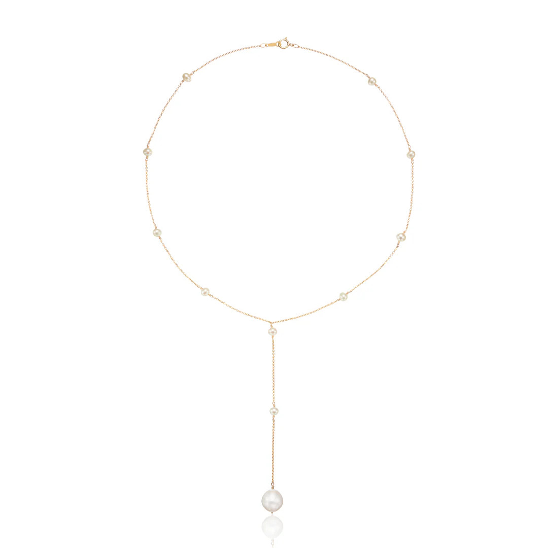 Gold Multi Pearl Lariat Necklace | Lily & Roo