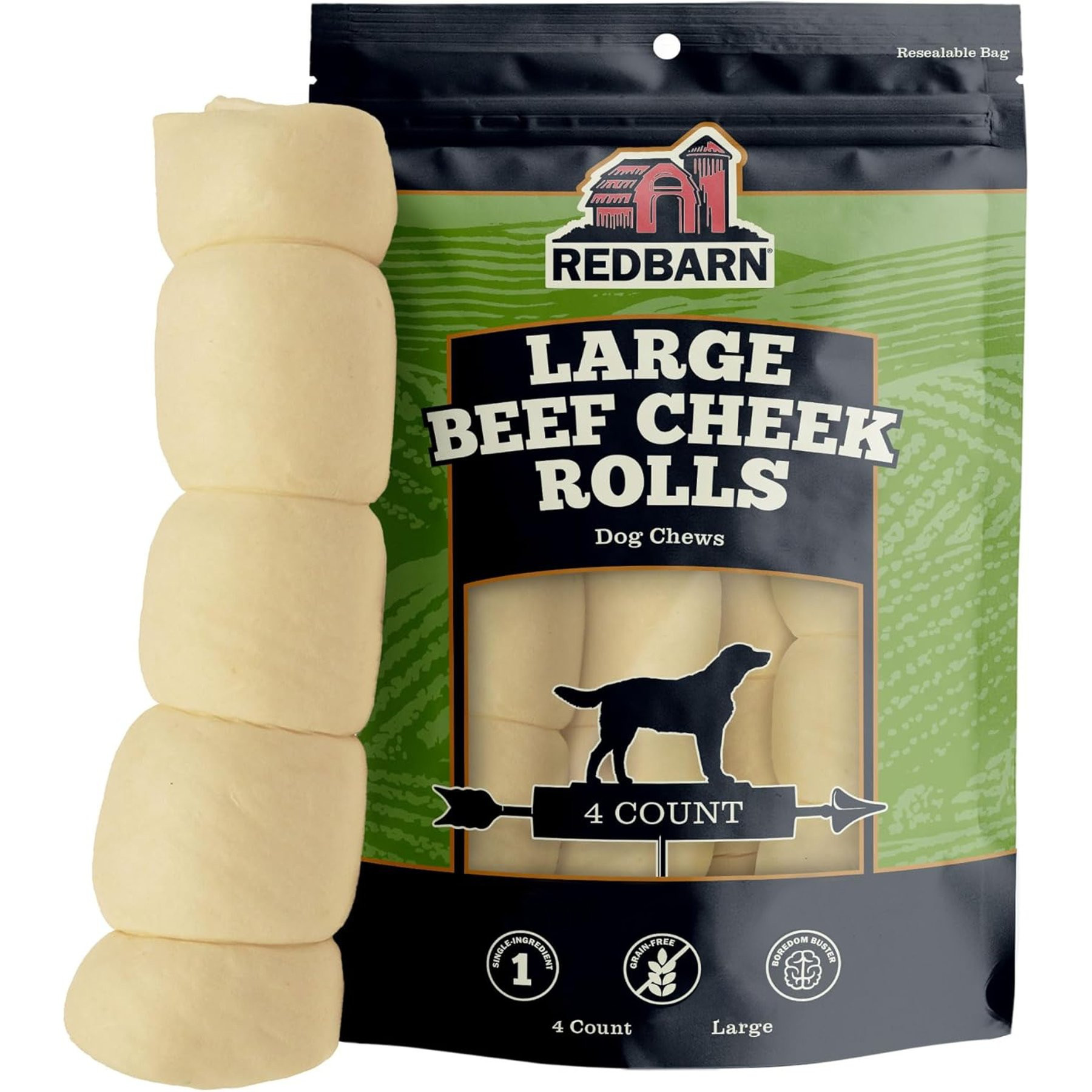 Redbarn All-Natural Beef Cheek Roll Dog Chews, Large, 4 count | Chewy