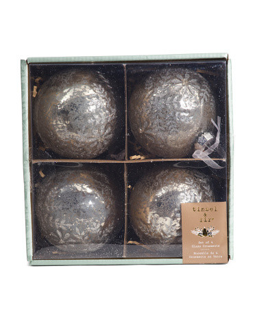 4pk 4in Textured Glass Ornaments | TJ Maxx