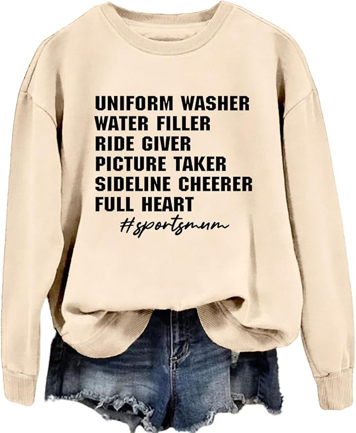 Funny Mama Sweatshirts for Women Uniform Washer Water Filler Letter Printed Sports Mom Shirts Cre... | Amazon (US)