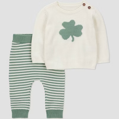 Carter's Just One You® Baby 2pc St. Patrick's Day Shamrock Sweater and Striped Jogger Pants Set - Green 12M | Target
