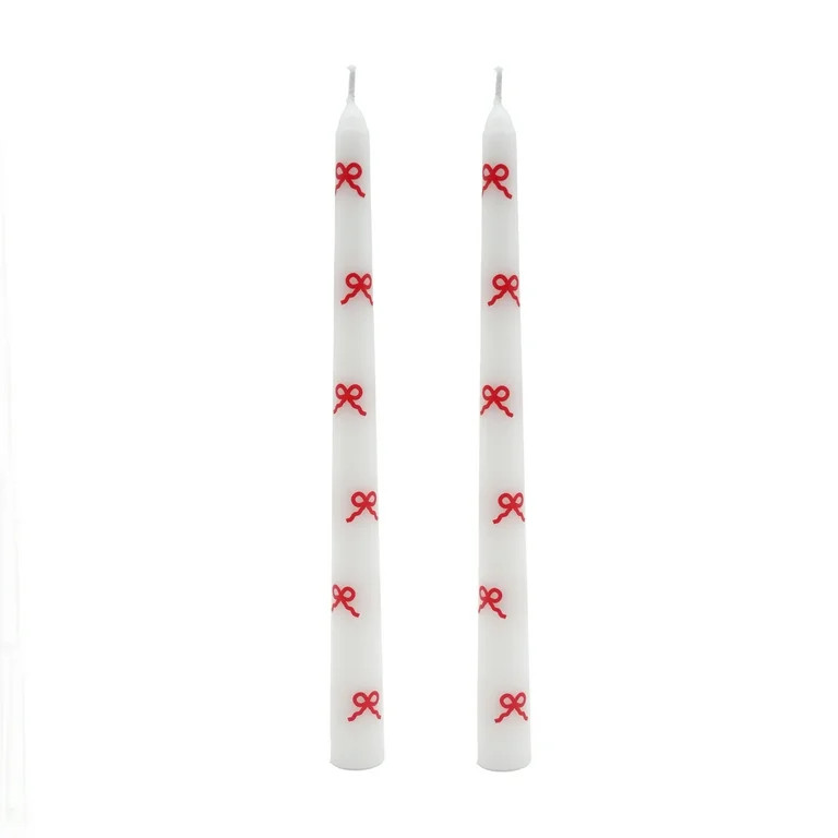 My Texas House Valentine 10" Red Bow & White Taper Candles, Unscented, 2 Count | Walmart (US)