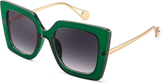 FEISEDY Sunglasses Womens Trendy, Oversized Square Shades, Pearl Inlay Cat Eye Frame UV400 Protec... | Amazon (US)