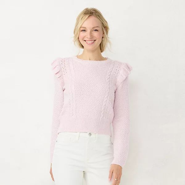 Women's LC Lauren Conrad Cable-Knit Ruffle Sweater | Kohl's