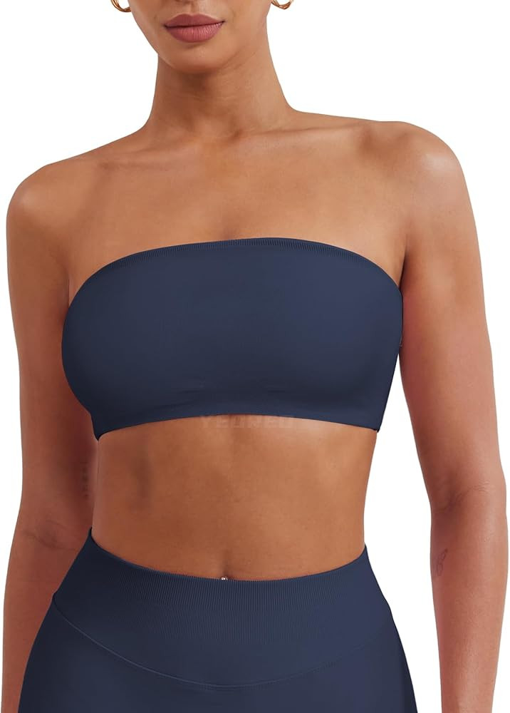 YEOREO Strapless Bandeau Sports Bra for Workout Seamless Tube Top Gym Padded Wireless Bra | Amazon (US)