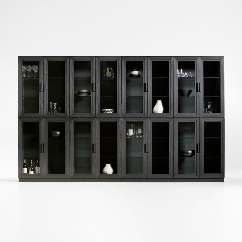 Calypso Charcoal Black Elm Wood Glass-Door Bookcase Hutches, Set of 8 | Crate & Barrel | Crate & Barrel