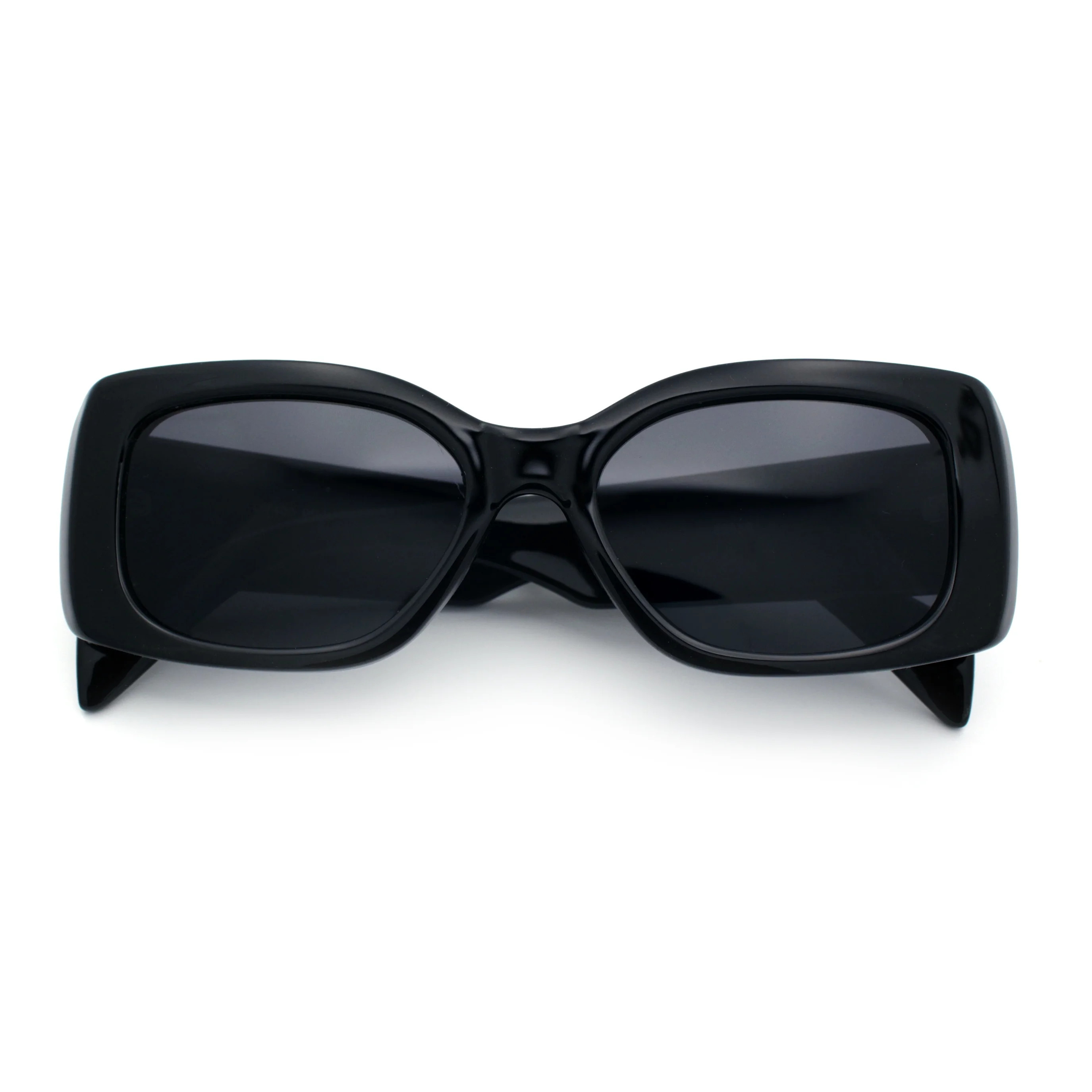 Womens Mod Minimalist Narrow Rectangle Thick Plastic Fashion Sunglasses All Black | Walmart (US)