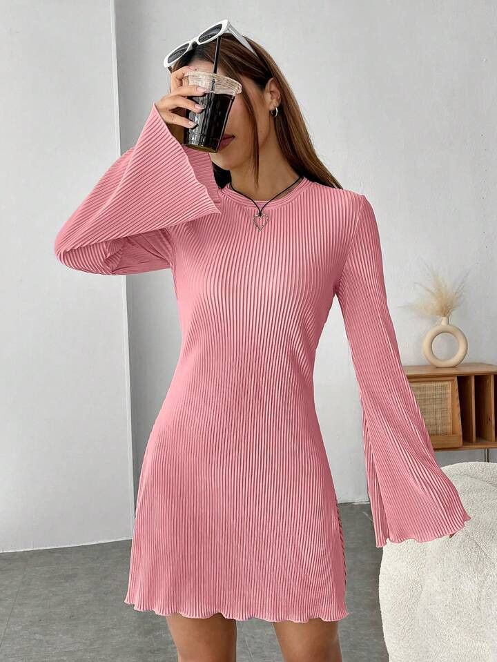 • Casual • Plain • Lettuce Trim, Rib-Knit | SHEIN