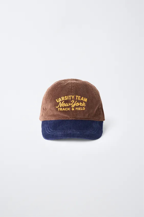 EMBROIDERED TEXT CORDUROY CAP | Zara US