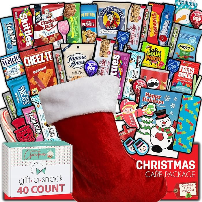 Gift A Snack - Christmas Stocking Stuffed, Pre-filled Holiday Snack Box Care Package + Greeting C... | Amazon (US)