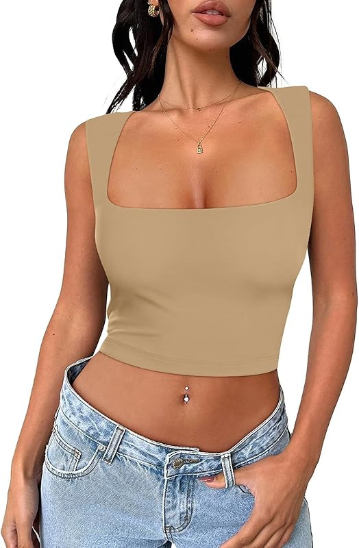 EFAN Womens Going Out Tops Summer Sleeveless Crop Tops Square Neck Trendy Outfits Y2k Sexy Crop T... | Amazon (US)