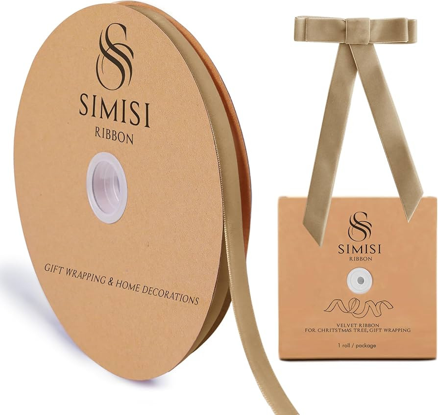 Khaki Velvet Ribbon 3/8'' 25 Yards for Christmas Tree, Gift Wrapping, Flower Bouquet, Wreath Deco... | Amazon (US)