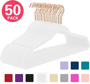 MIZGI Premium Velvet Hangers (Pack of 50) Heavyduty - Non Slip - Velvet Suit Hangers White - Copp... | Amazon (US)