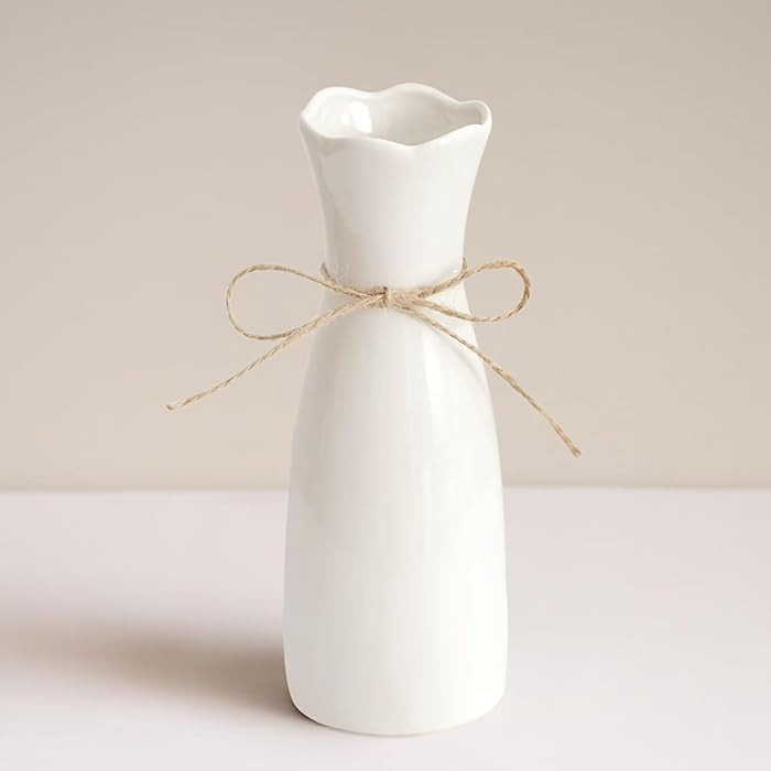 Small Vase White Ceramic Jute Rope Simple Vases for Home Decor Minimalist Modern Flower Vase Eleg... | Amazon (US)
