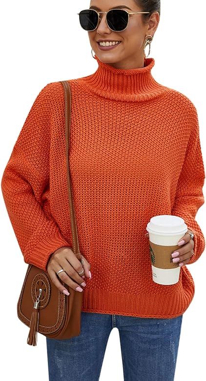 Women Winter Pullover Sweater Oversized Tops High Neck Long Sleeve Knitted Sweaters | Amazon (US)