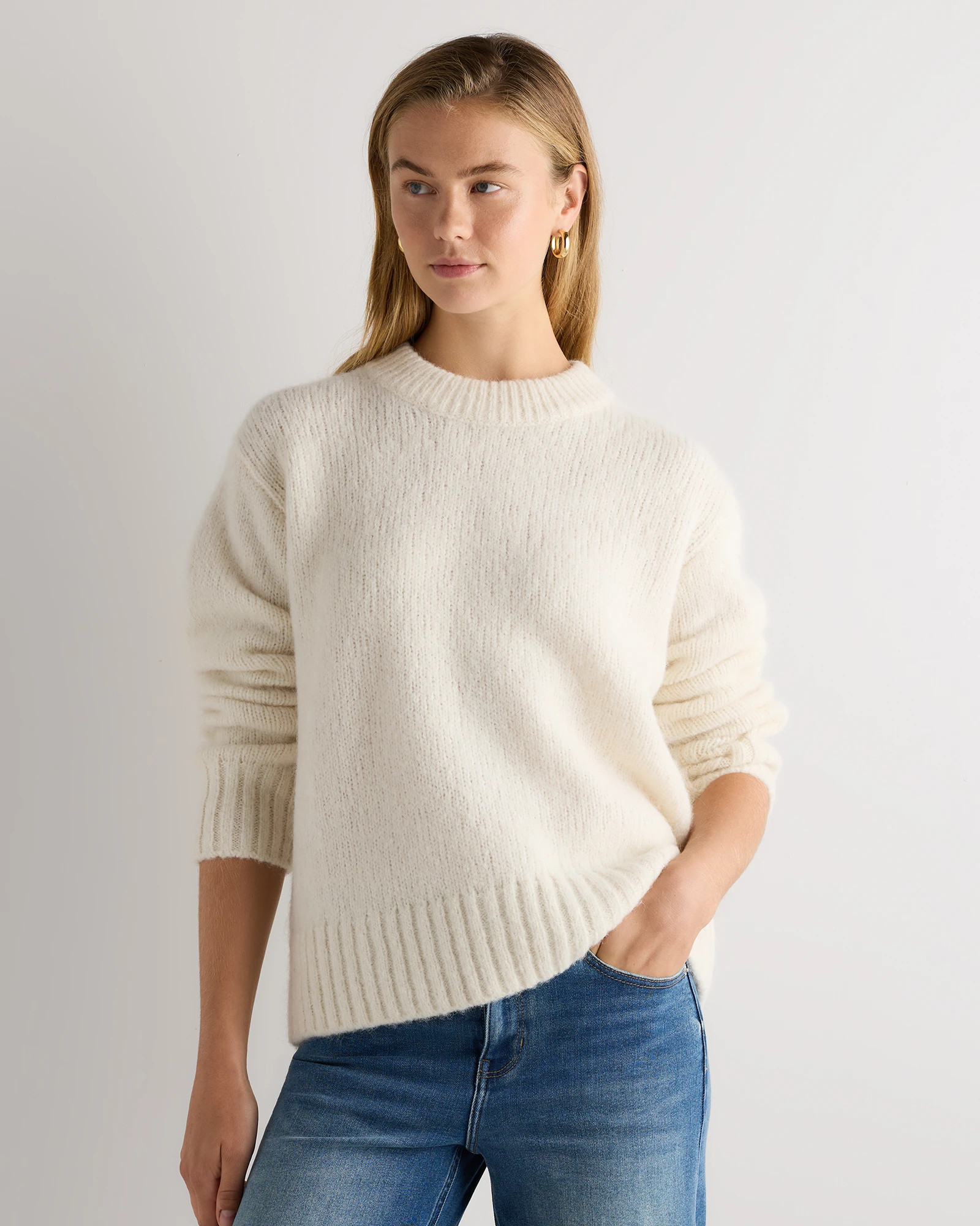 Quince | Women's Lofty Baby Alpaca Oversized Crew in Truffle Veil Brown, Size XS | Quince