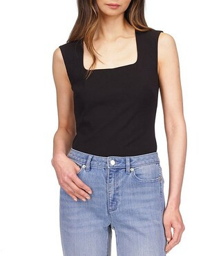 MICHAEL Michael Kors Double Knit Ribbed Square Neck Sleeveless Top | Dillard's