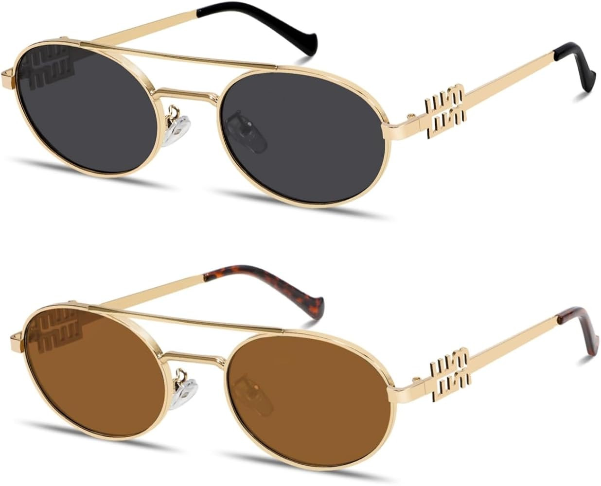Retro Oval 90s Metal Sunglasses for Women, 2025 Trendy Chic Narrow Gold Sun Glasses Fashion Sunni... | Amazon (US)
