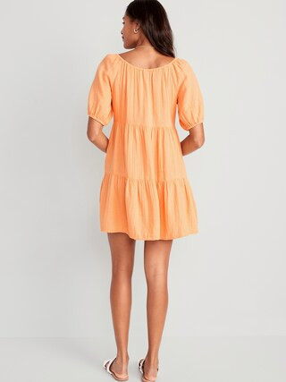 Puff-Sleeve Tiered Mini Swing Dress for Women | Old Navy (US)
