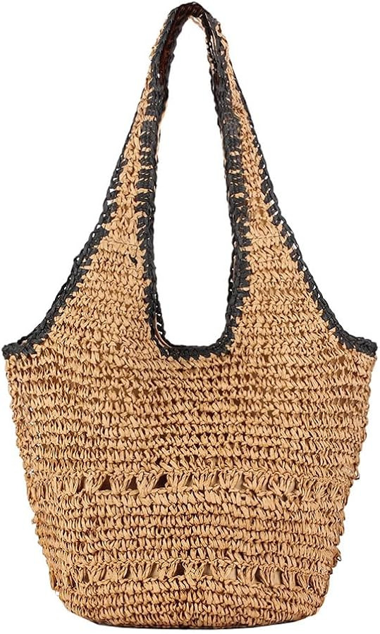 Brown Hobo Straw Bag Large Women Shoulder Bag Handbag Simple Versatile Retro Bohemian Bags | Amazon (US)