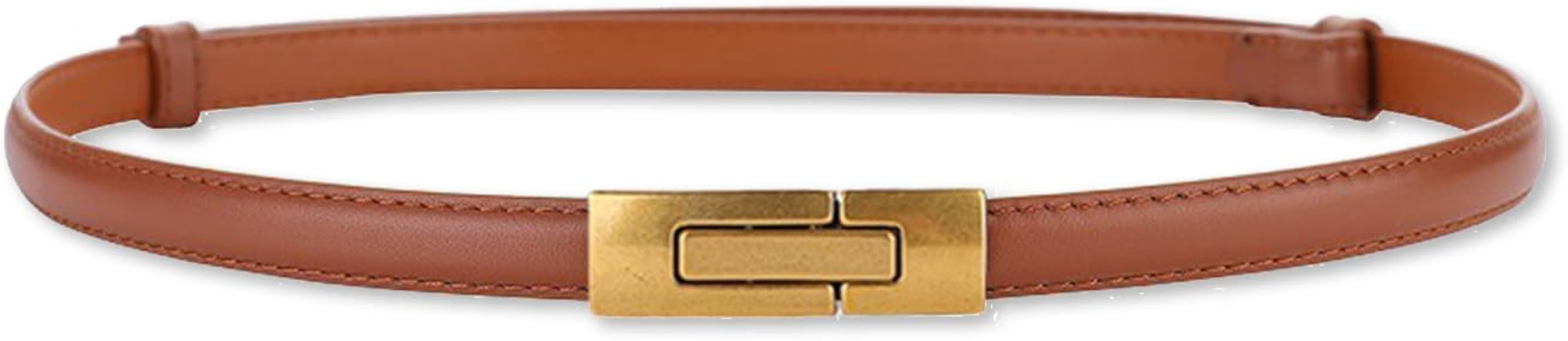 LumiSyne Women Skinny Leather Belt Simple Solid Color Vintage Metal Interlock Buckle Adjustable T... | Amazon (UK)