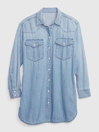 100% Organic Cotton Oversized Western Denim Tunic with Washwell | Gap (US)