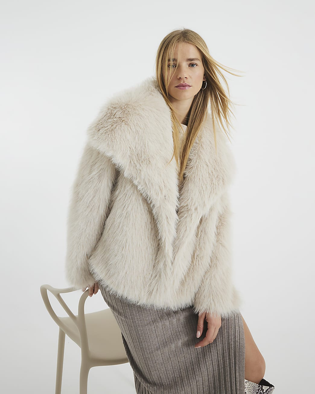 Beige Faux Fur Long Sleeve Jacket | River Island UK & IE
