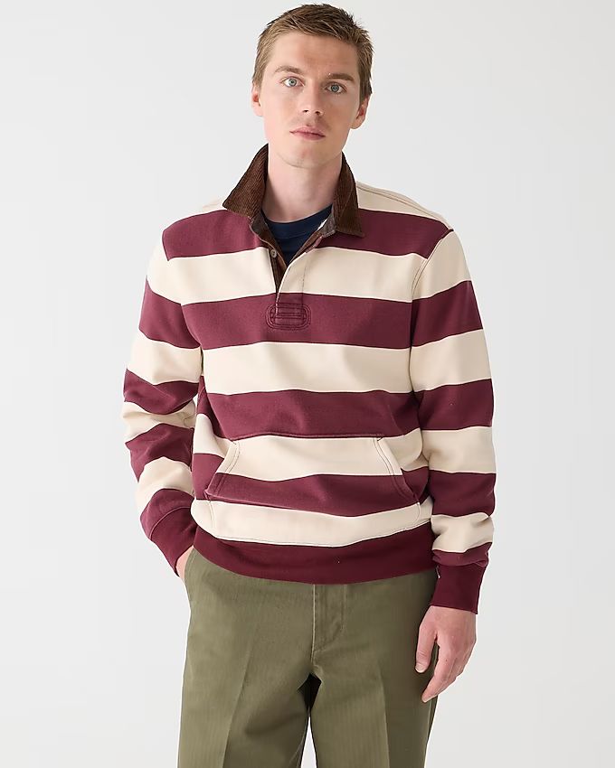 Heritage 14 oz. fleece rugby pullover with corduroy collar | J.Crew US