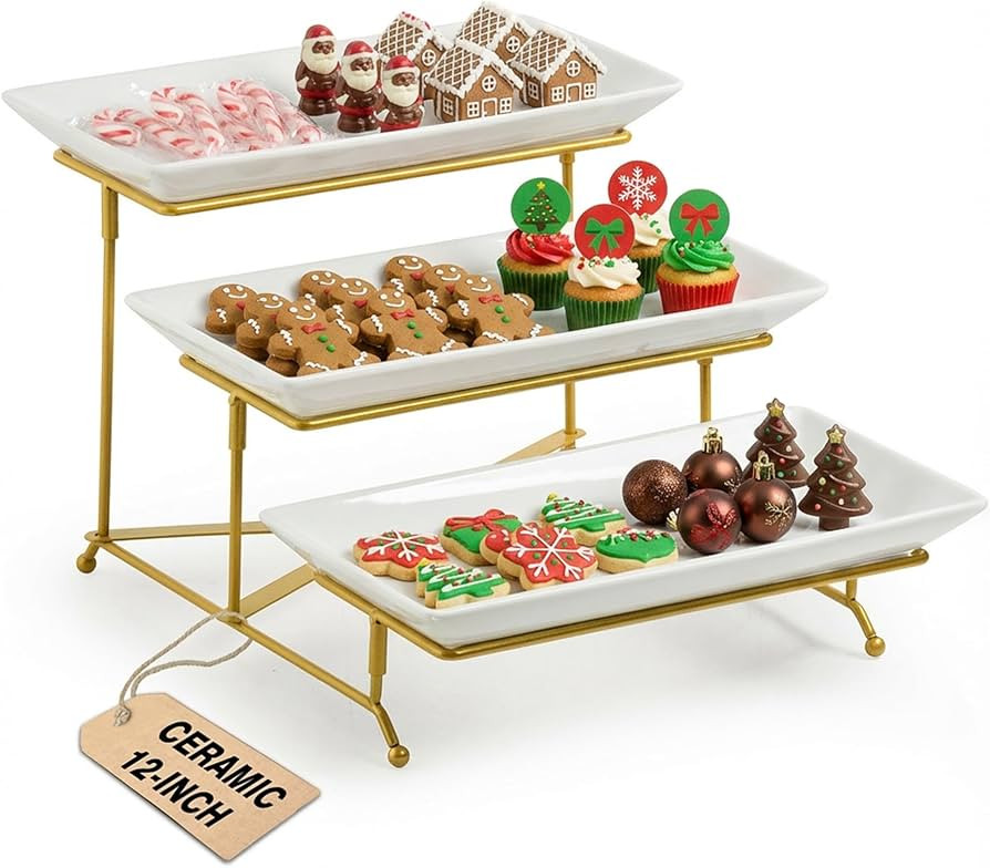 LAUCHUH 3 Tier Serving Stand Porcelain Serving Platter Tier Serving Trays with Collapsible Sturdi... | Amazon (US)