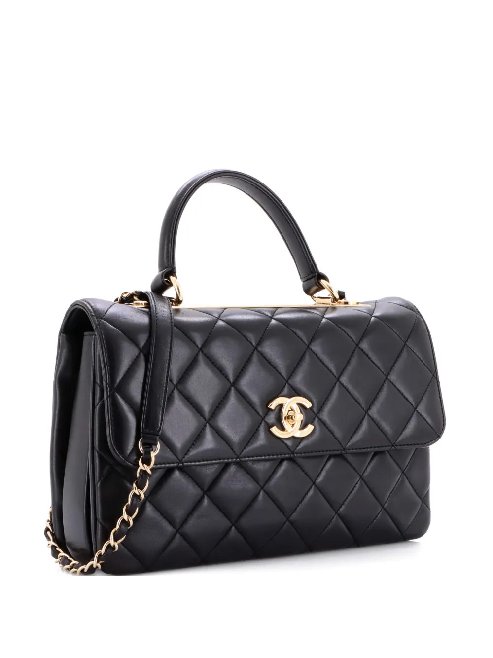 CHANEL Pre-Owned Trendy CC Top Handle Bag Quilted Lambskin Medium Satchel | Black | FARFETCH | Farfetch Global
