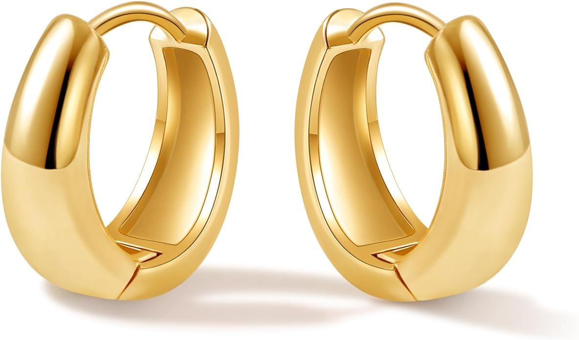 micuco Chunky Gold Hoop Earrings for Women - 18K Real Gold Plated Lightweight Hollow Hypoallergen... | Amazon (US)