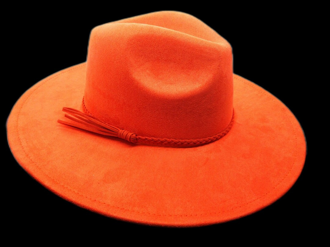 Orange Faux Suede Wide Brim Hat With Sting Adjustable Tie - Etsy | Etsy (US)