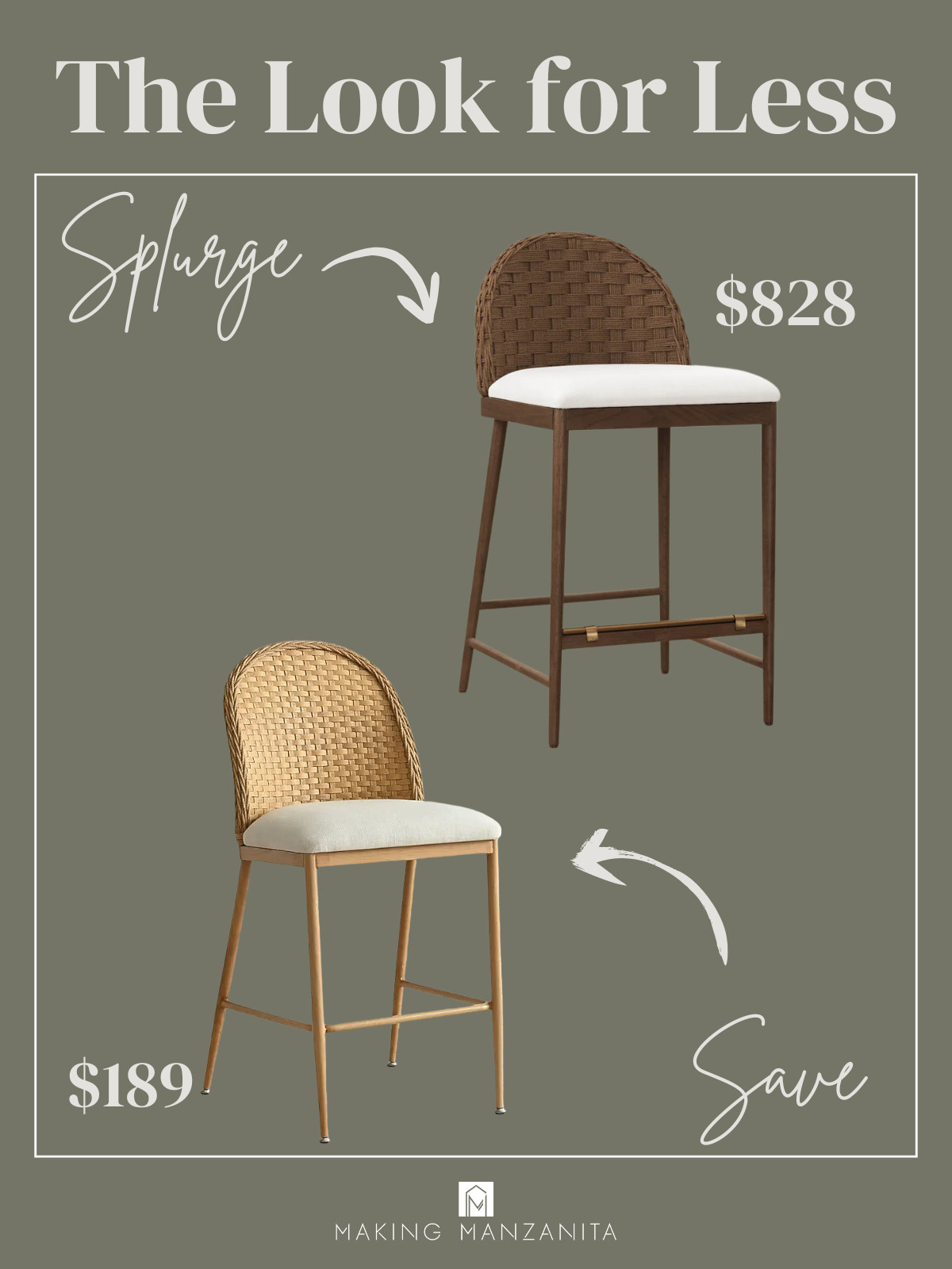 Save vs. Splurge: Bar Stool Edition
Love the classic McGee & Co. look but not the price tag? Same. I rounded up a perfect dupe from Lowe’s that gives you the same designer feel without blowing the budget. If you’re styling a kitchen island and want that high-end vibe for less, this combo is for you.  

 #LTKHome