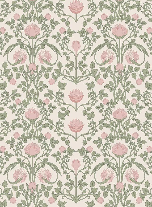 Peel and Stick Wallpaper Pink Floral Damask Wallpaper Retro Wallpaper Victorian Wallpaper Self Ad... | Amazon (US)
