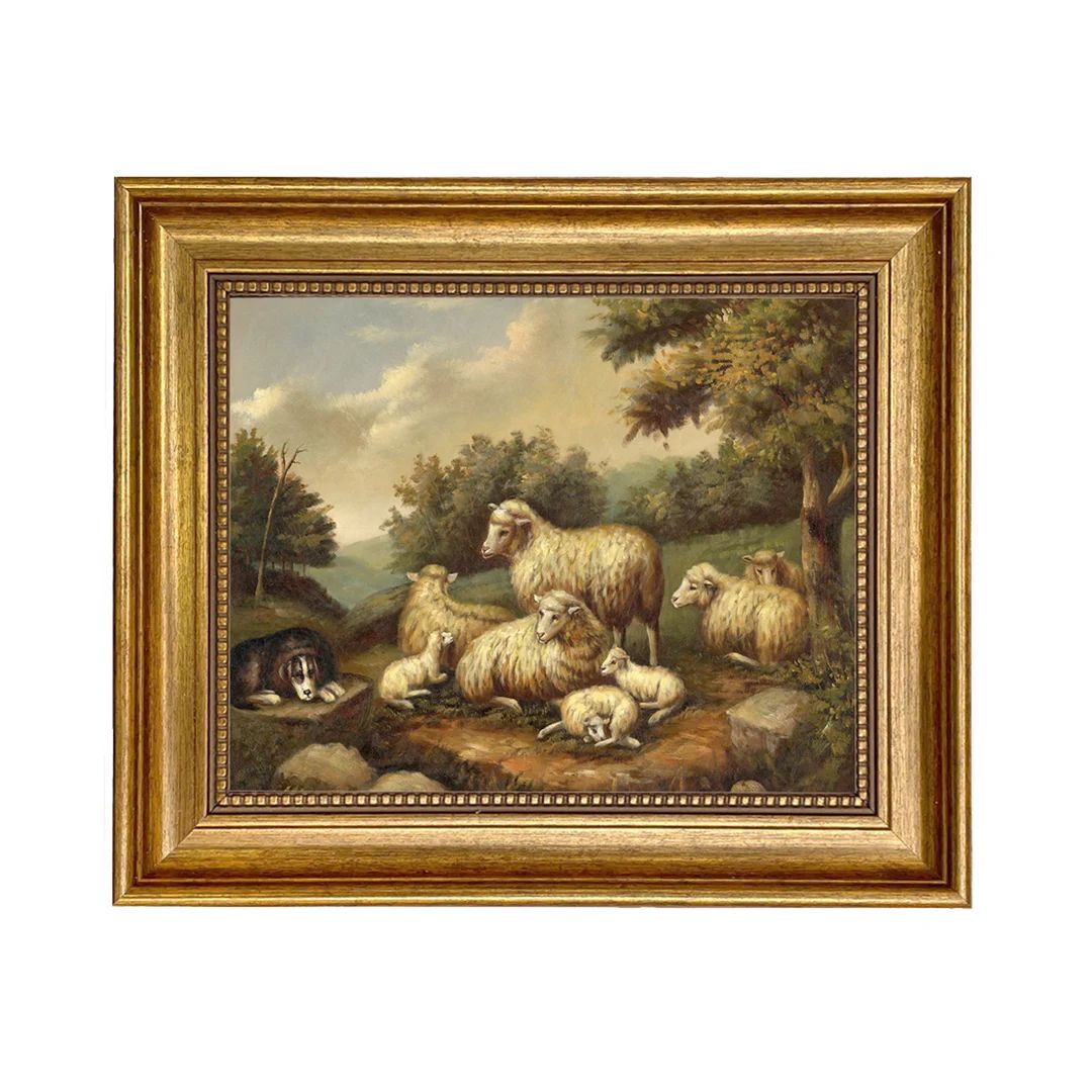 Sheep in a Landscape Oil Painting Print on Canvas in Antiqued - Etsy | Etsy (US)