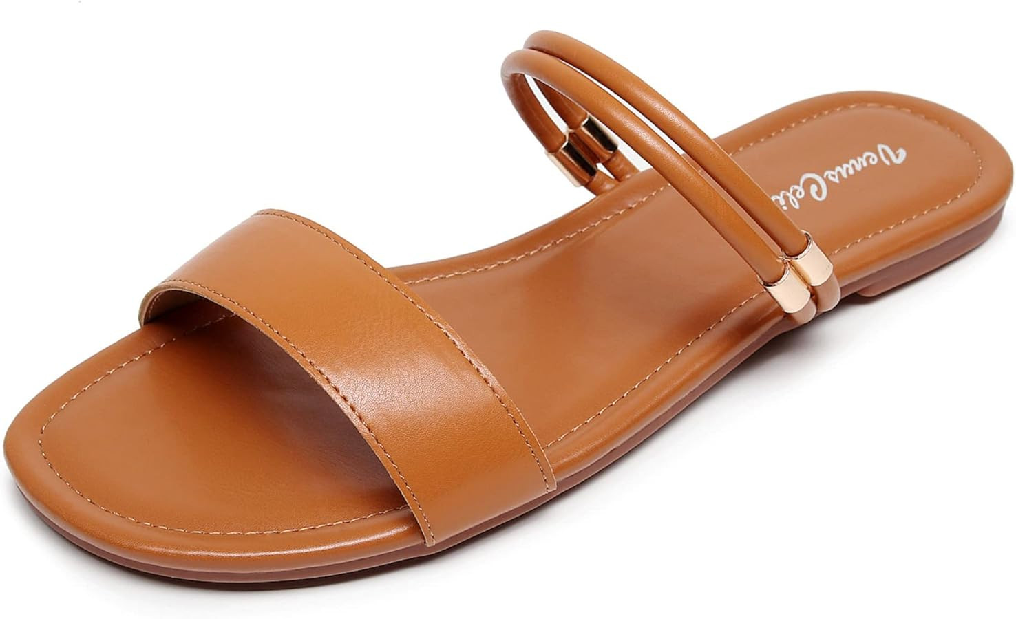 VenusCelia Women's Double Straps Wide Flat Sandal | Amazon (US)