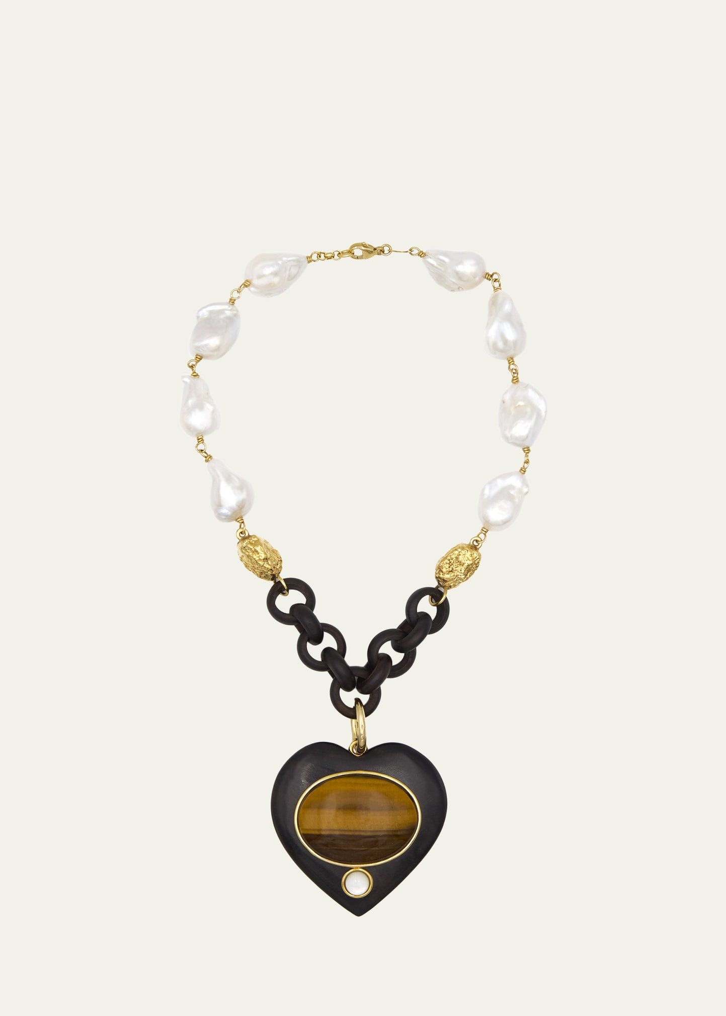 Grazia And Marica Vozza Ebony and Pearl Necklace with Tiger's Eye Heart | Bergdorf Goodman