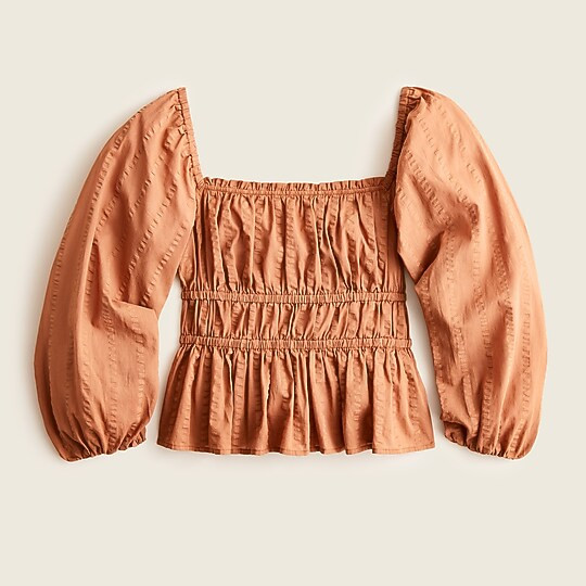 Puff-sleeve textured cotton top | J. Crew US