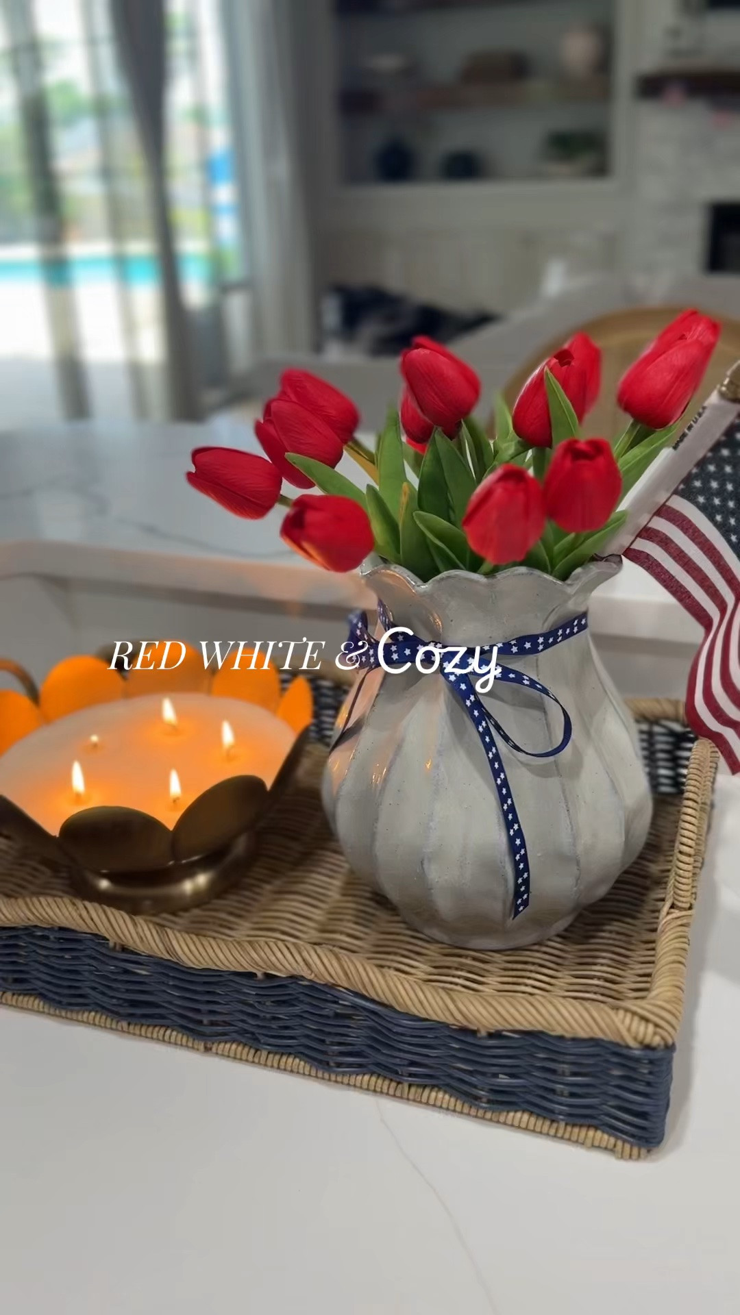 A simple little patriotic touch ❤️🤍💙 The tulips and scalloped vase were the perfect combo to add a cozy summer feel to my kitchen. 

#LTKHome #PatrioticDecor #Parkerstyle #NeutralHomeDecor #FourthOfJulyDecor

#LTKSeasonal #LTKHome