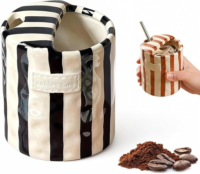 Shelprojsu 10oz Ceramic Coffee Mug,Retro Striped Coffee Cups,with Sip hole Espresso Ceramic Cup,n... | Amazon (US)