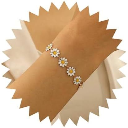 Vintage Daisy Flower Bracelets Flower Bangle Bracelets Daisy Bead Bracelet White Floral Bracelet ... | Amazon (US)