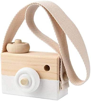 Wooden Mini Camera Toy, Hsxxf White Baby Kids Neck Hanging Photographed Props Camera Toy with Rope C | Amazon (US)