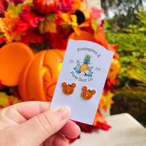 Classic Mouse Pumpkin Earrings: Disney Halloween, Handmade Acrylic Nickel Free Stud Earrings Hypo... | Etsy (Global)