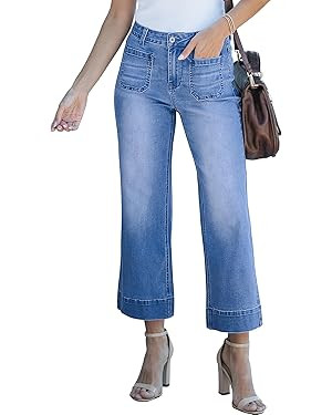luvamia Wide Leg Jeans for Women Trendy High Waisted Flare Jeans Cropped Denim Pants Stretchy Bag... | Amazon (US)